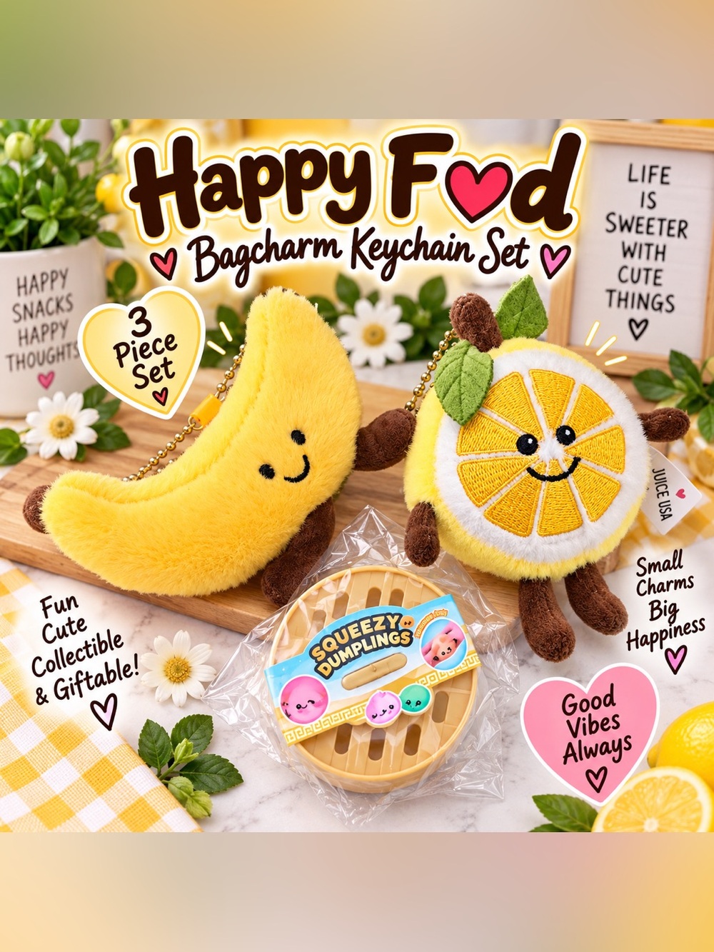 Happy yellow food Bagcharm keychains set